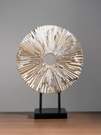 Champagne Gold Sunburst Disc Sculpture Set on Stand - The Golden Theory