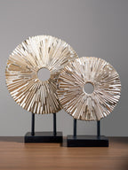 Champagne Gold Sunburst Disc Sculpture Set on Stand - The Golden Theory