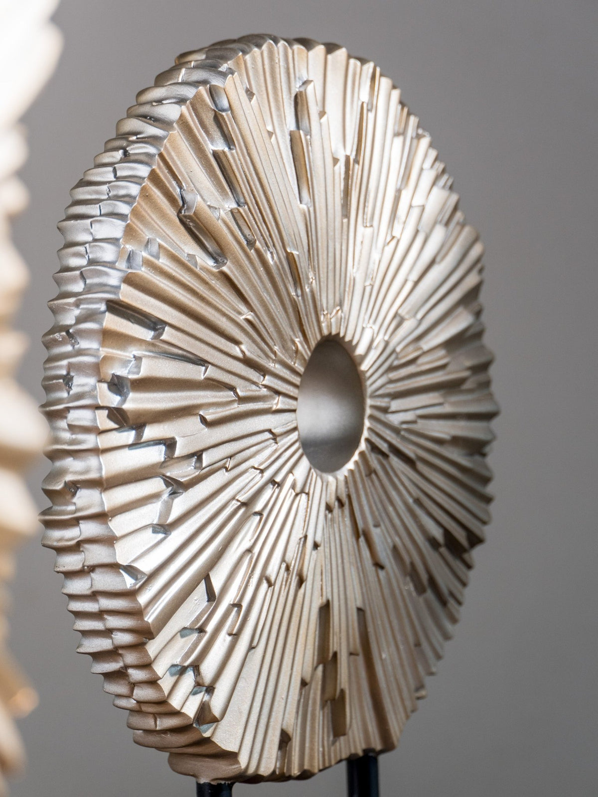 Champagne Gold Sunburst Disc Sculpture Set on Stand - The Golden Theory