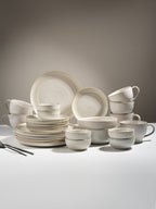 Classic Ivory Ceramic Dinner Set of 26 with Soup Bowls - The Golden Theory