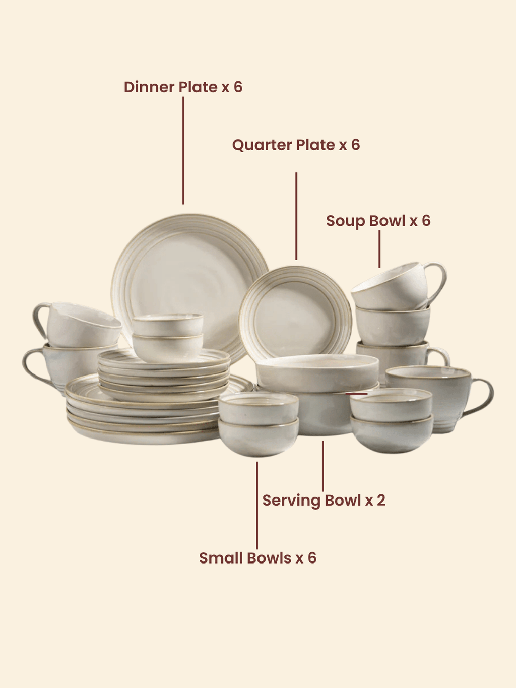 Classic Ivory Ceramic Dinner Set of 26 with Soup Bowls - The Golden Theory
