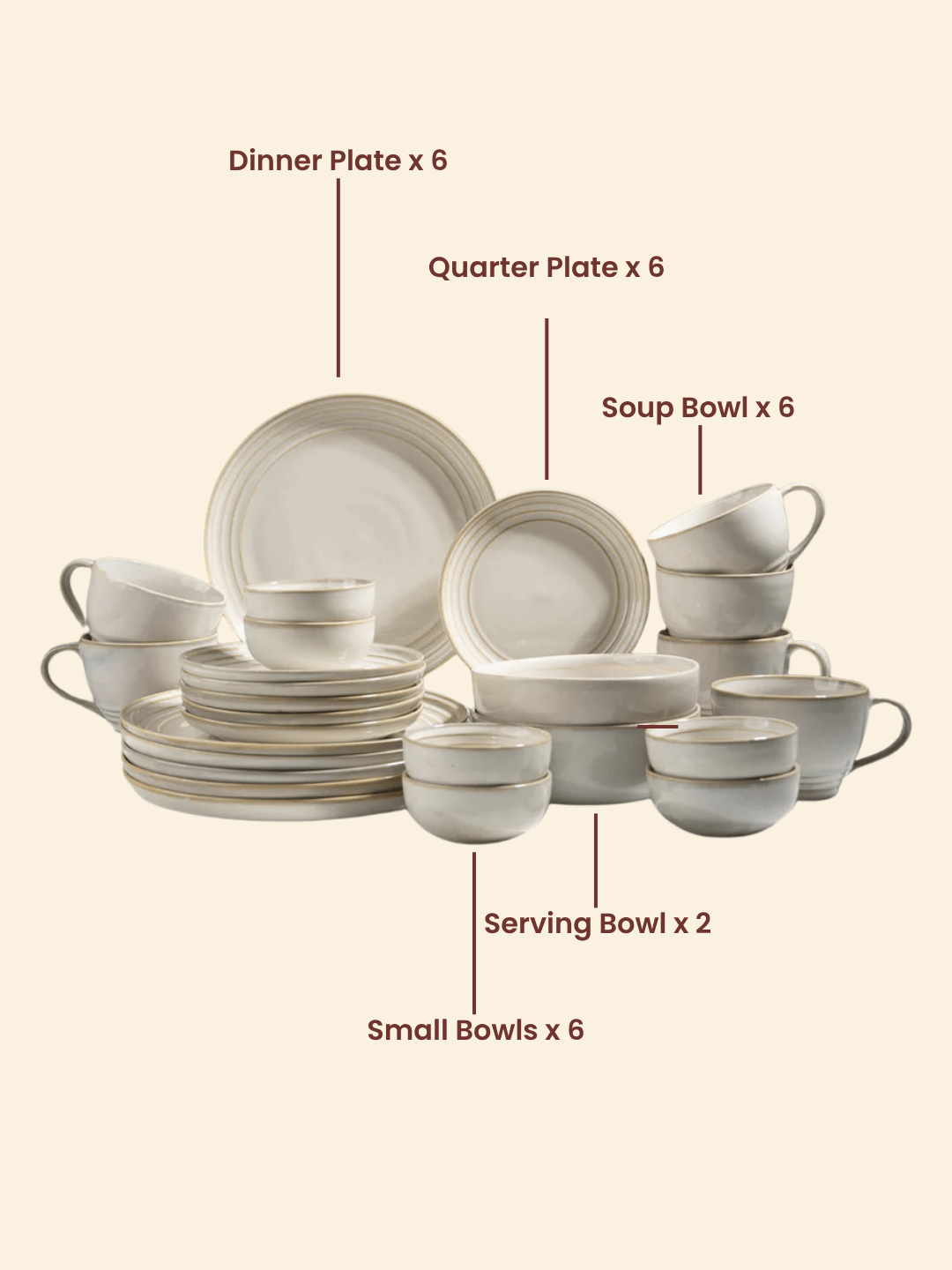 Classic Ivory Ceramic Dinner Set of 26 with Soup Bowls - The Golden Theory