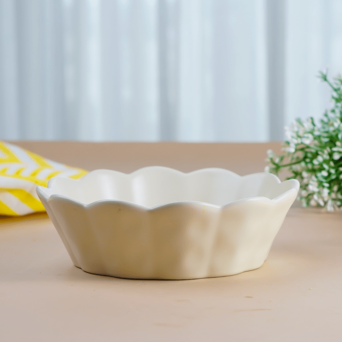 Classic White Ceramic Bowl with Scalloped Edges - Large - The Golden Theory