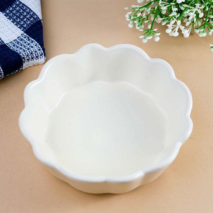 Classic White Ceramic Bowl with Scalloped Edges - Small - The Golden Theory