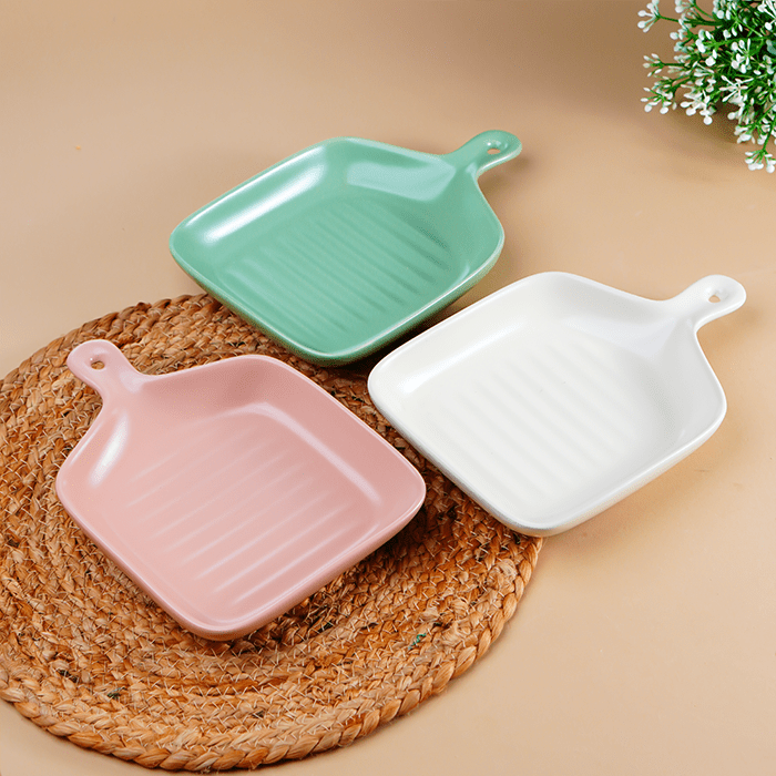Classic White Ceramic Platter with Handle - The Golden Theory