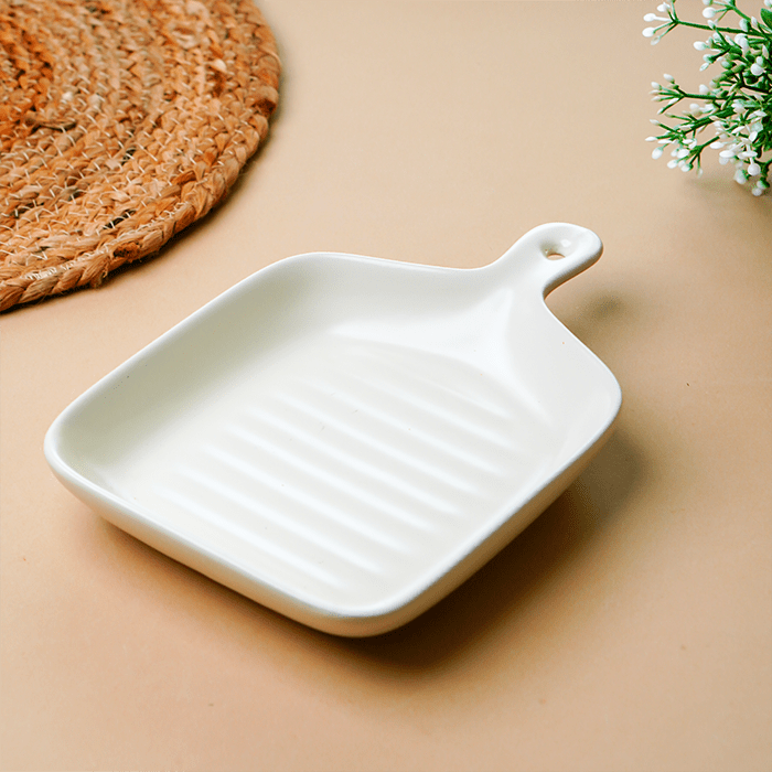 Classic White Ceramic Platter with Handle - The Golden Theory