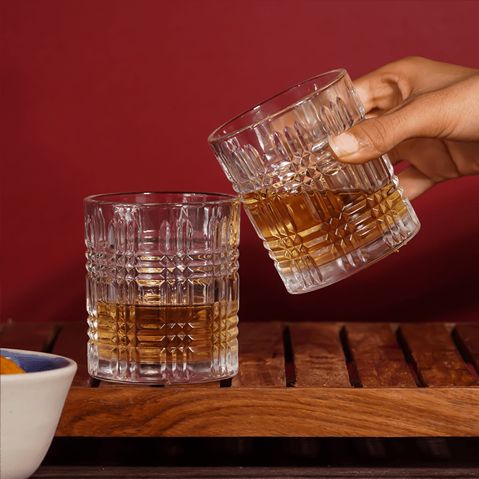 Clear Grid Pattern Design Whiskey Glasses - Set of 6 - The Golden Theory