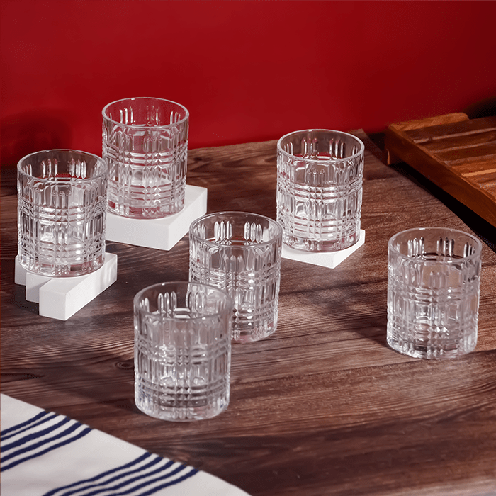 Clear Grid Pattern Design Whiskey Glasses - Set of 6 - The Golden Theory