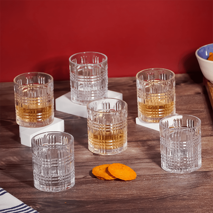 Clear Grid Pattern Design Whiskey Glasses - Set of 6 - The Golden Theory