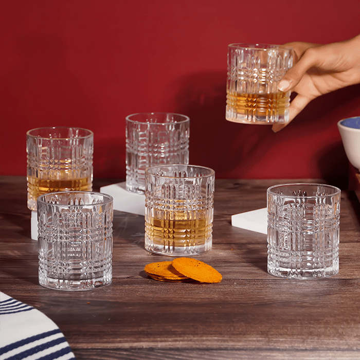 Clear Grid Pattern Design Whiskey Glasses - Set of 6 - The Golden Theory