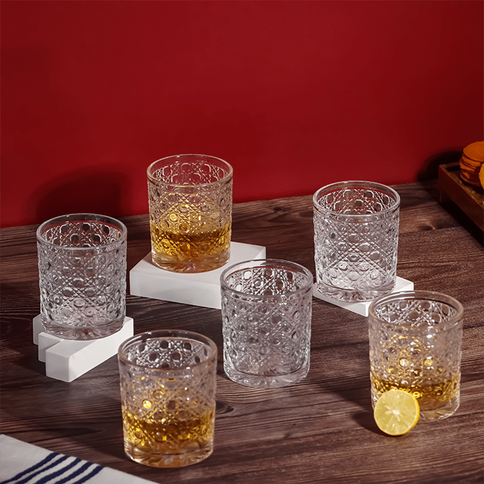 Clear Modern Geometric Pattern Whiskey Glasses - Set of 6 - The Golden Theory Main image