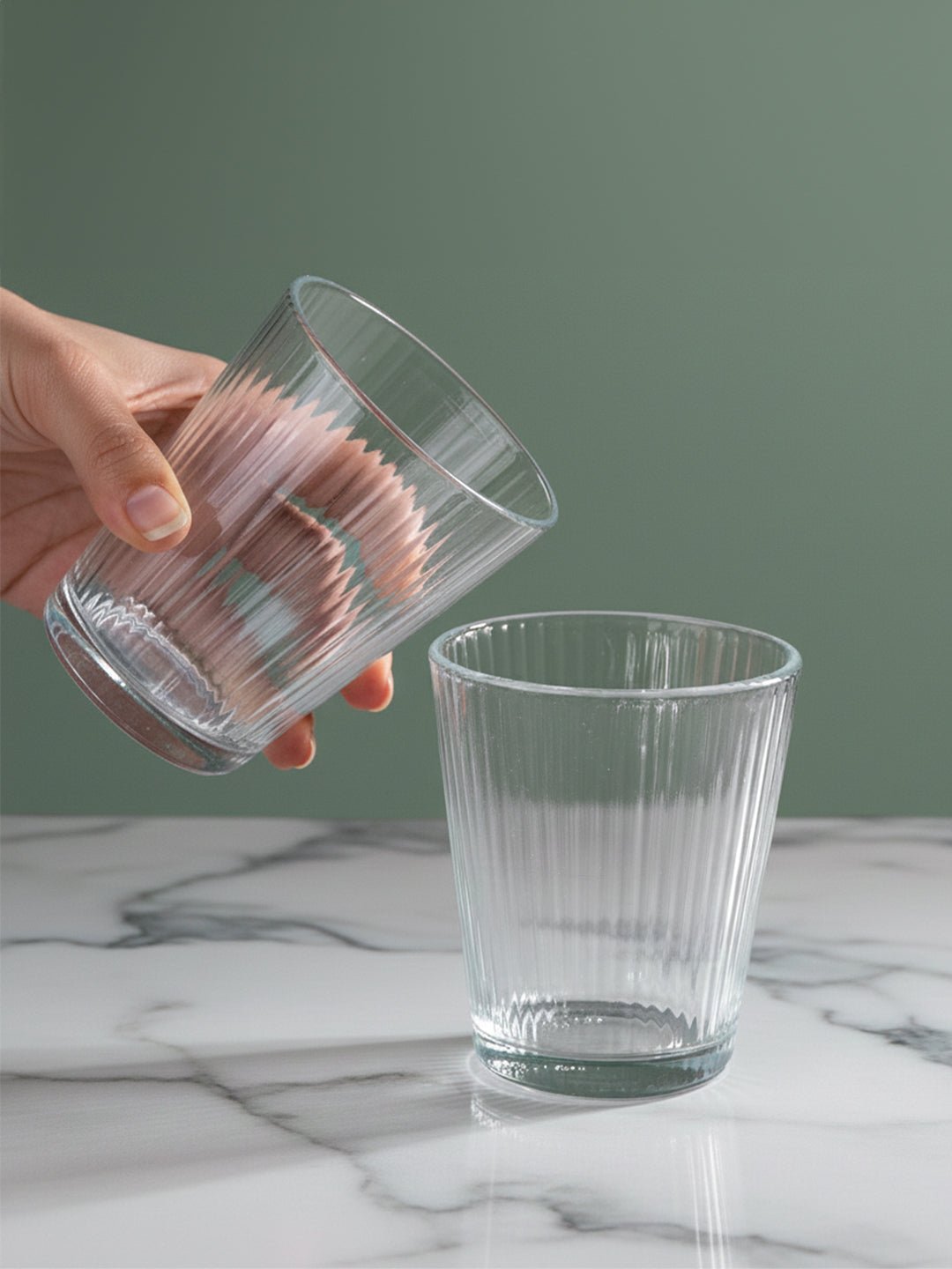 Clear Ribbed Glasses with Classic Textured Design | Set of 6 - The Golden Theory