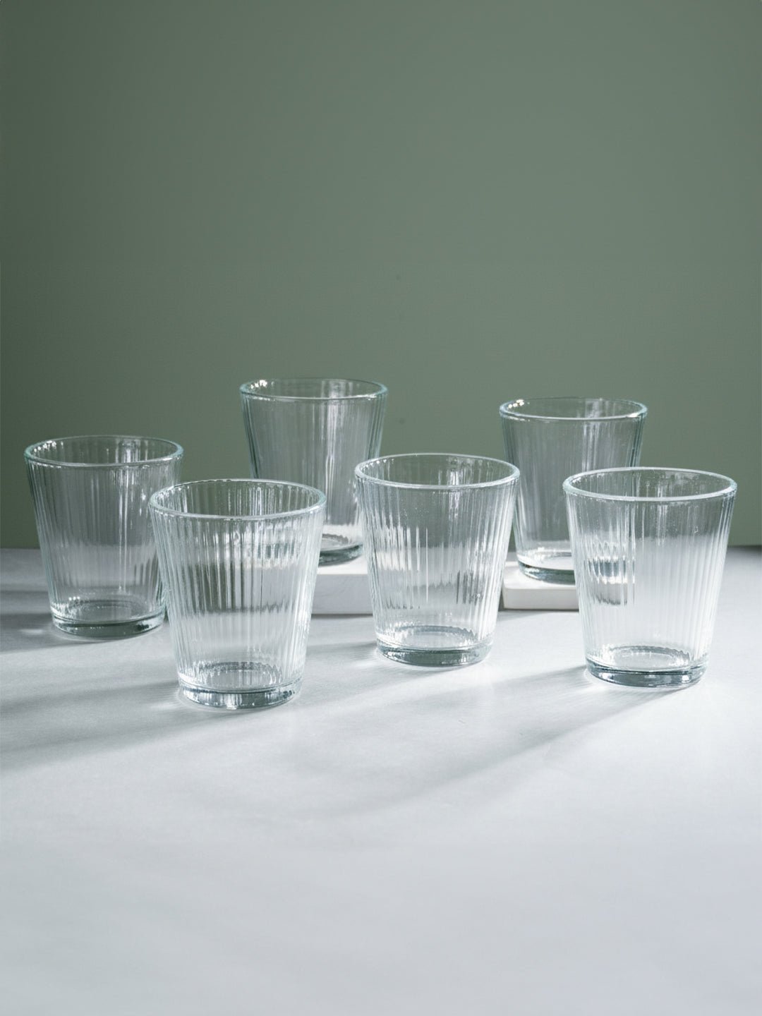 Clear Ribbed Glasses with Classic Textured Design | Set of 6 - The Golden Theory Main image