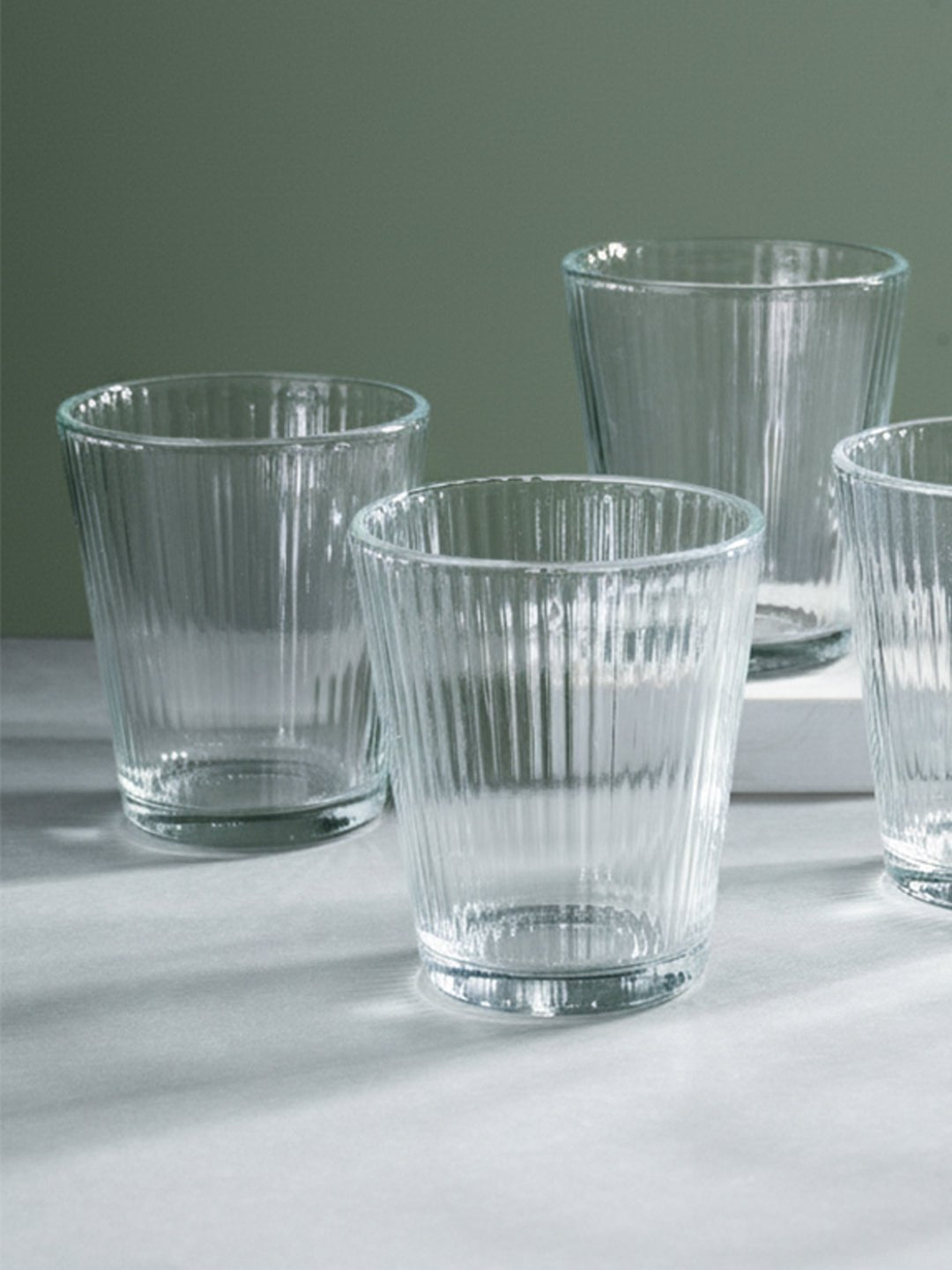 Clear Ribbed Glasses with Classic Textured Design | Set of 6 Secondary image