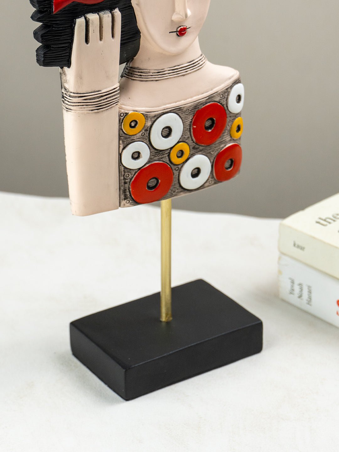 Colorful Abstract Face Sculpture with Red Bird - The Golden Theory