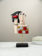 Colorful Abstract Face Sculpture with Red Bird - The Golden Theory