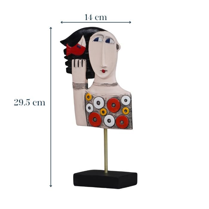 Colorful Abstract Face Sculpture with Red Bird - The Golden Theory