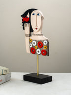 Colorful Abstract Face Sculpture with Red Bird - The Golden Theory