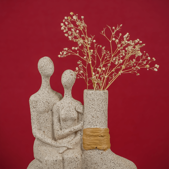 Contemporary Beige Abstract Couple Vase - The Golden Theory