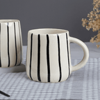 Cream Ceramic Mug with Black Stripes - The Golden Theory