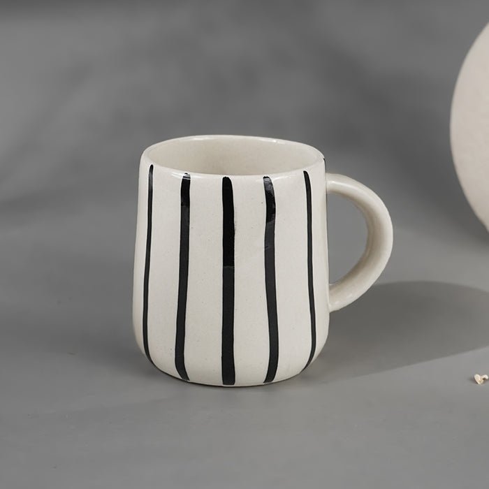 Cream Ceramic Mug with Black Stripes - The Golden Theory