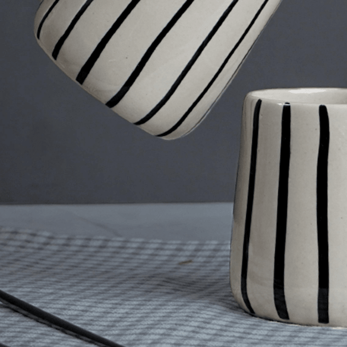 Cream Ceramic Mug with Black Stripes - The Golden Theory
