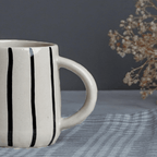 Cream Ceramic Mug with Black Stripes - The Golden Theory