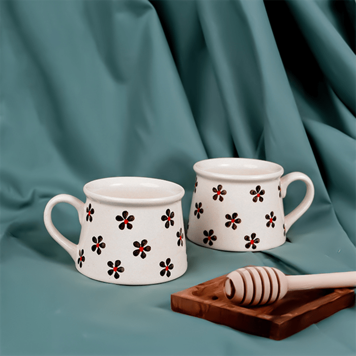 Cream Ceramic Mug with Floral Pattern - The Golden Theory