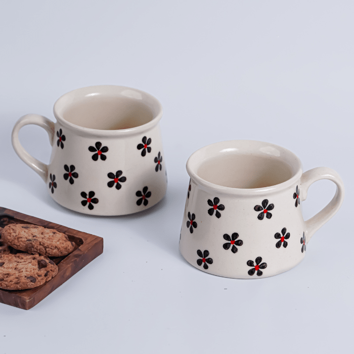 Cream Ceramic Mug with Floral Pattern - The Golden Theory