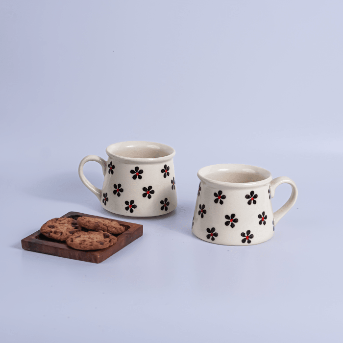 Cream Ceramic Mug with Floral Pattern - The Golden Theory