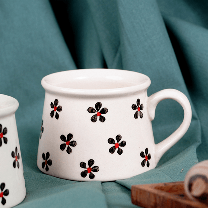 Cream Ceramic Mug with Floral Pattern - The Golden Theory