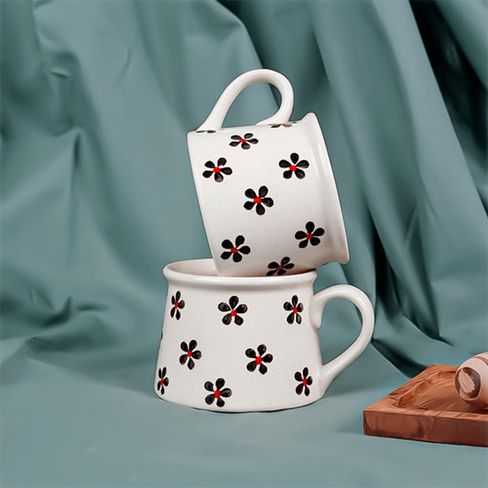 Cream Ceramic Mug with Floral Pattern - The Golden Theory
