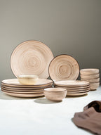 Cream Ceramic Spiral Dinner Set - Set of 18 - The Golden Theory