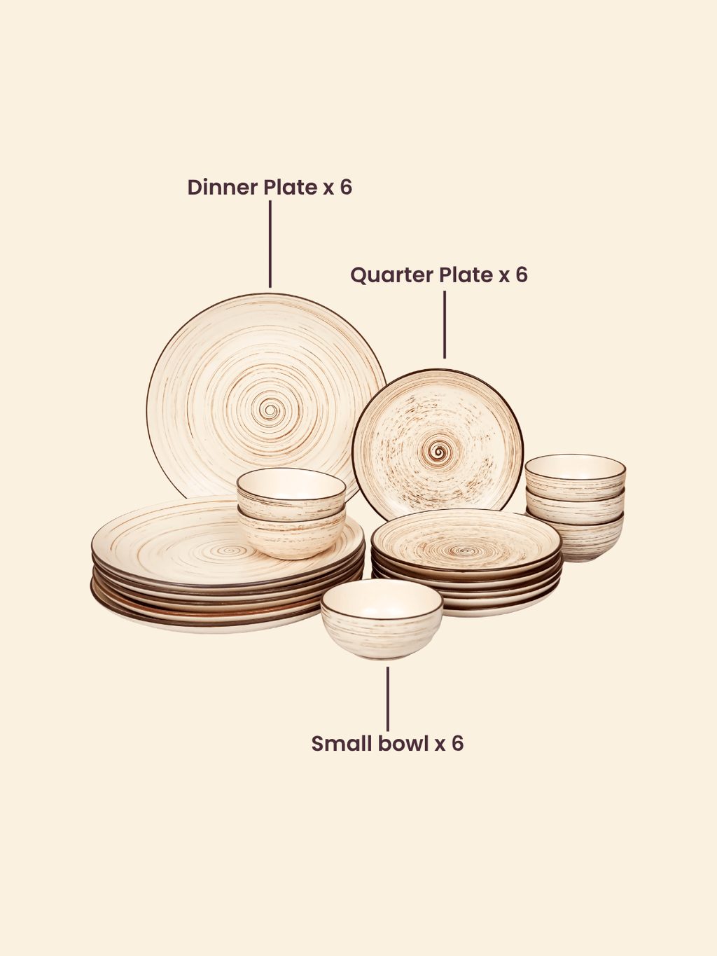 Cream Ceramic Spiral Dinner Set - Set of 18 - The Golden Theory