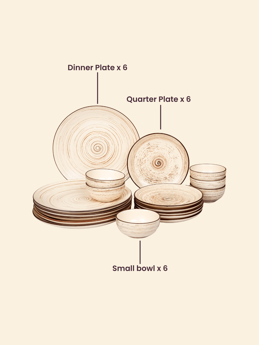 Cream Ceramic Spiral Dinner Set - Set of 18 - The Golden Theory