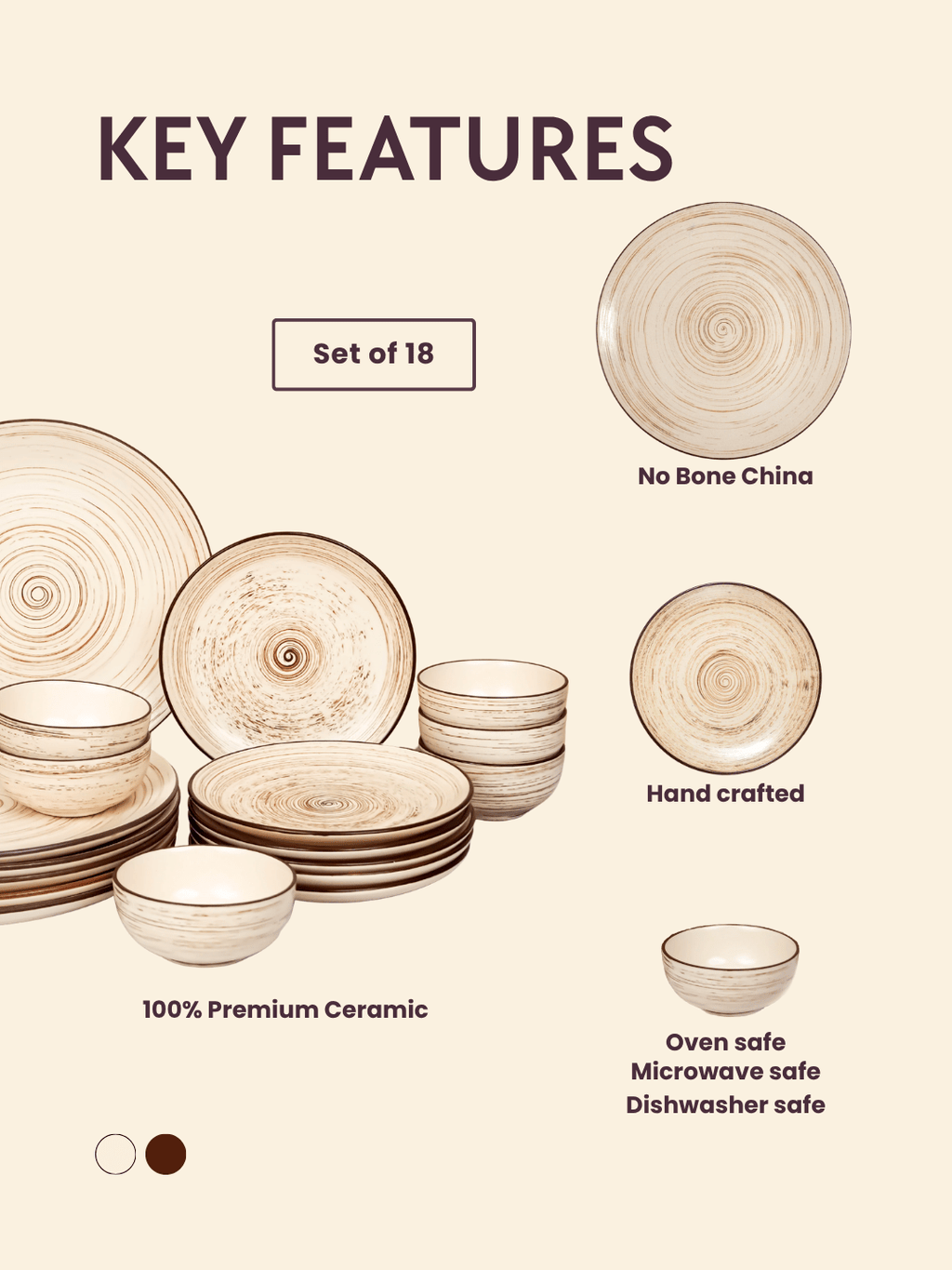 Cream Ceramic Spiral Dinner Set - Set of 18 - The Golden Theory