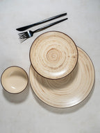 Cream Ceramic Spiral Dinner Set - Set of 18 - The Golden Theory