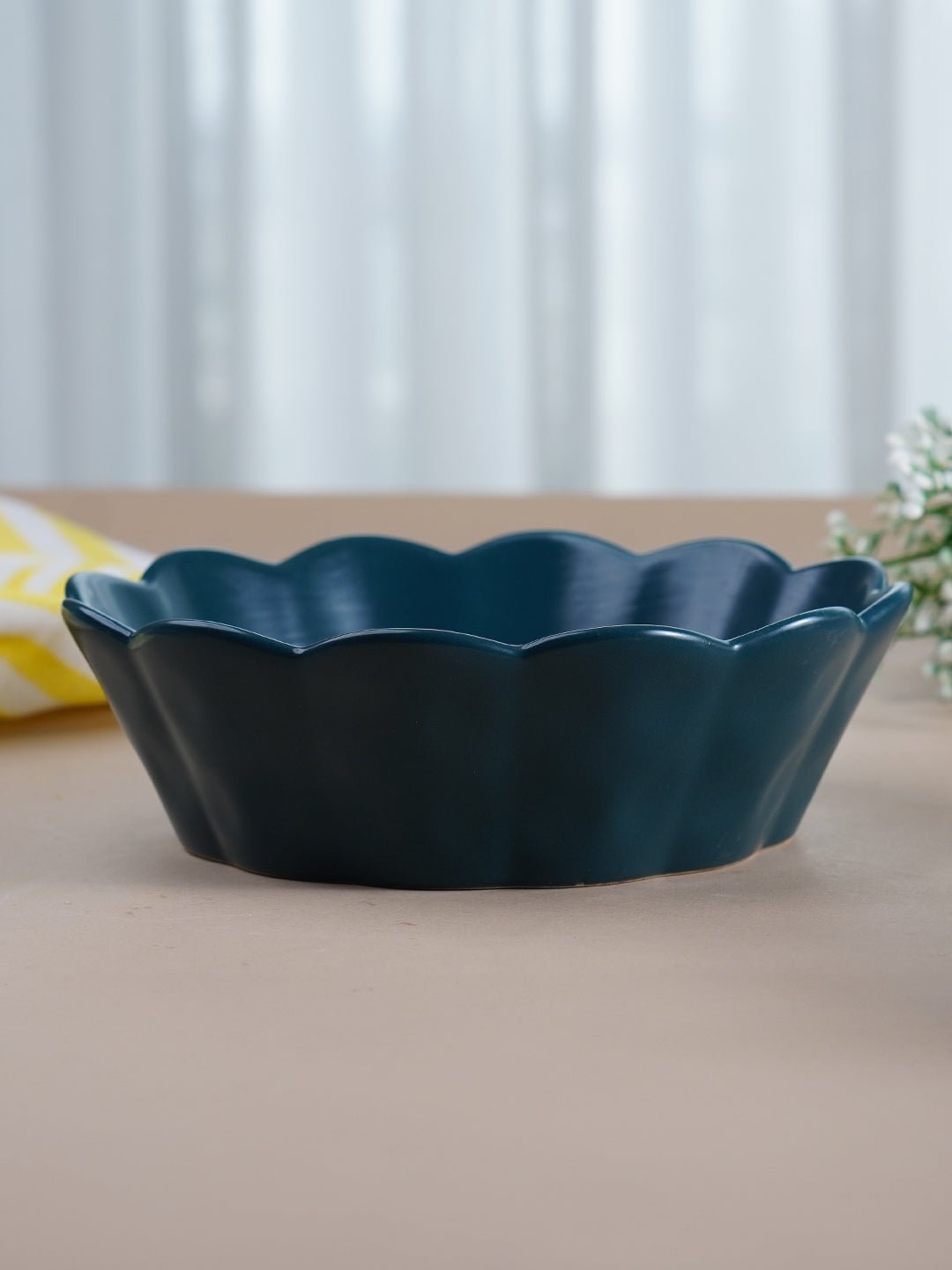 Deep Blue Ceramic Bowl with Scalloped Edges - Large - The Golden Theory Main image