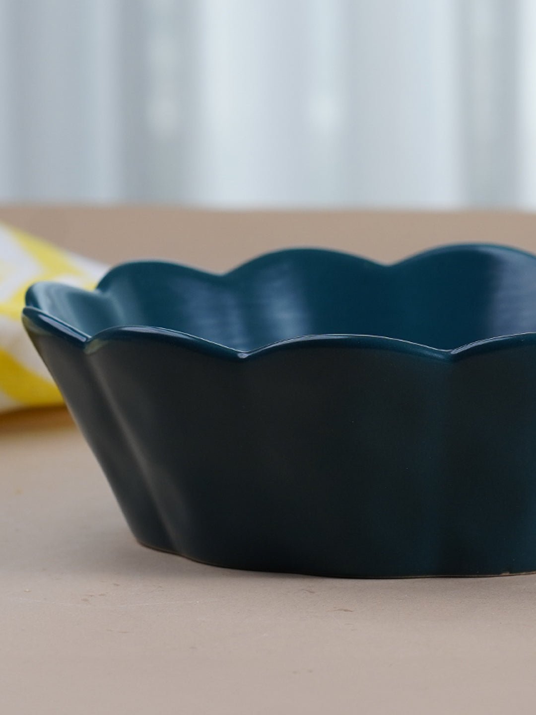 Deep Blue Ceramic Bowl with Scalloped Edges - Large Secondary image