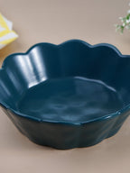 Deep Blue Ceramic Bowl with Scalloped Edges - Large - The Golden Theory