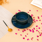 Deep Blue Ceramic Cup and Saucer Set - The Golden Theory