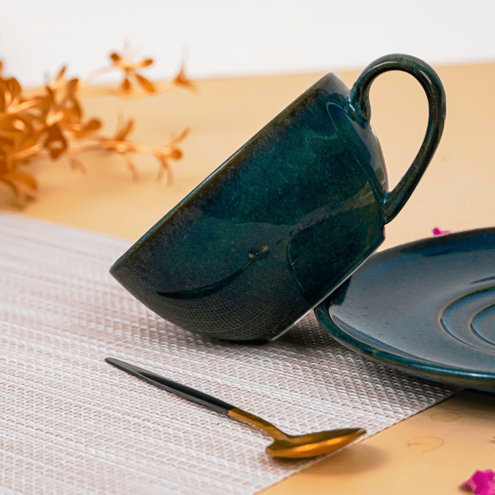 Deep Blue Ceramic Cup and Saucer Set - The Golden Theory