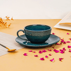 Deep Blue Ceramic Cup and Saucer Set - The Golden Theory