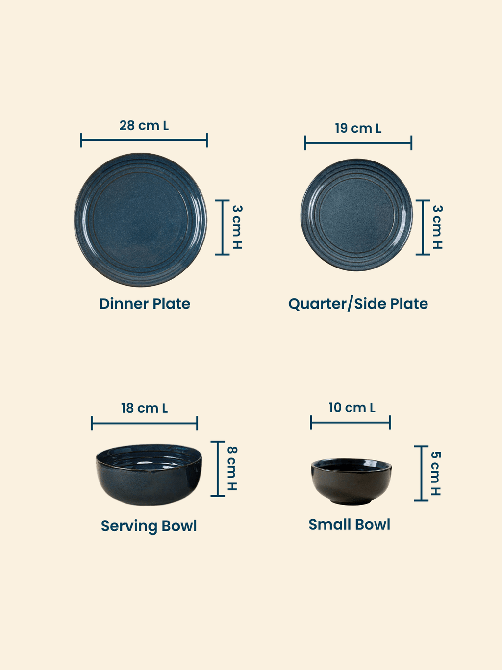 Deep Indigo Ceramic Dinner Set of 20 - The Golden Theory