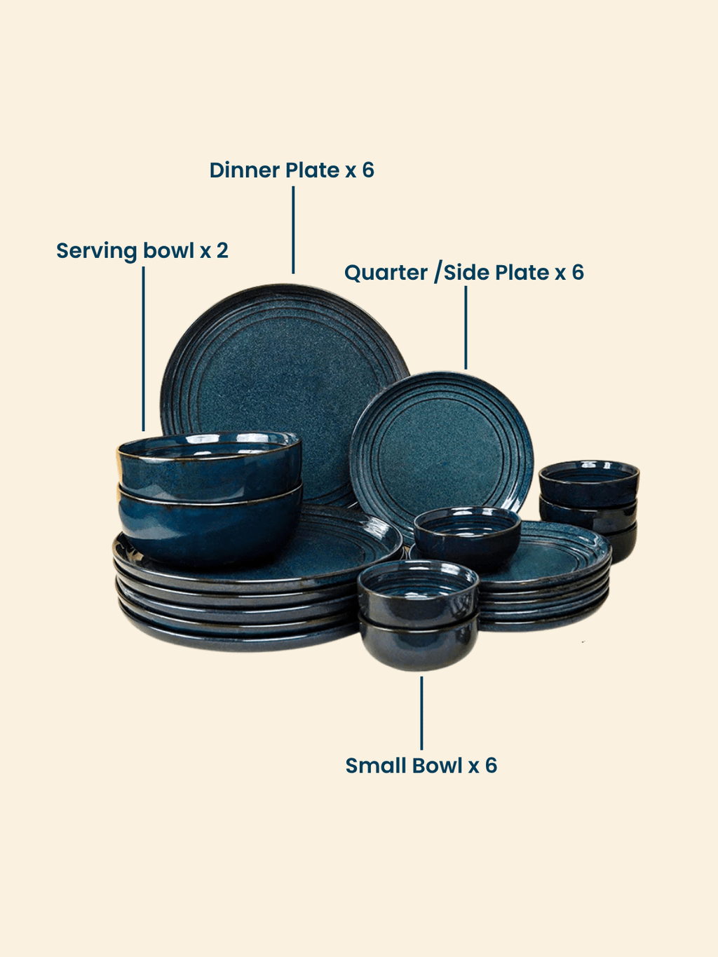 Deep Indigo Ceramic Dinner Set of 20 - The Golden Theory