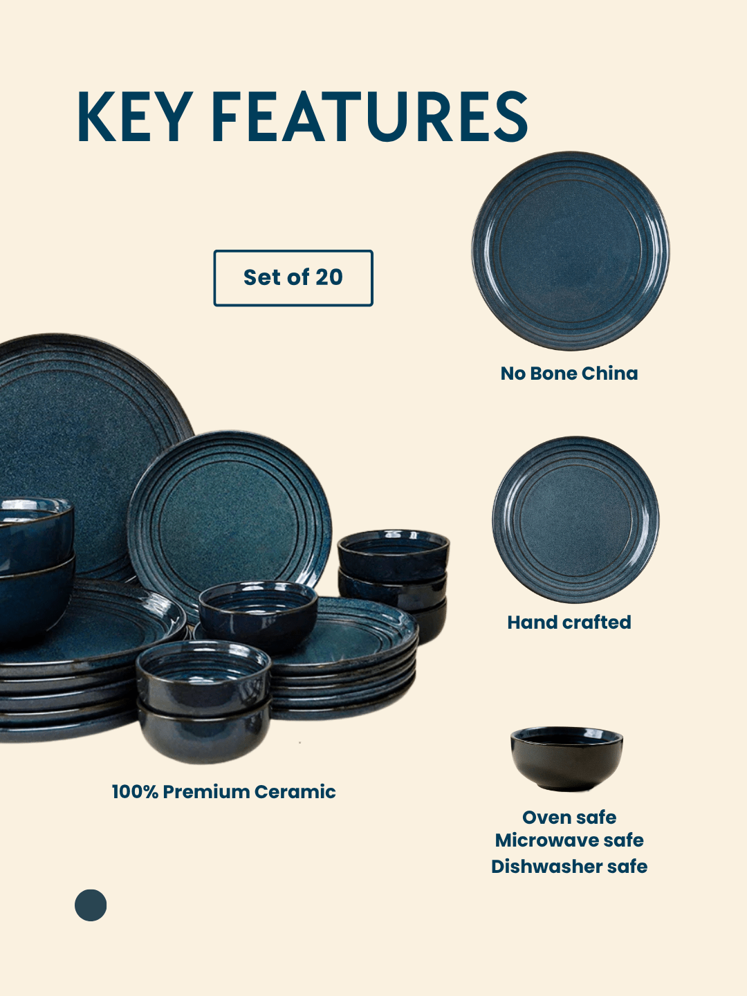 Deep Indigo Ceramic Dinner Set of 20 - The Golden Theory