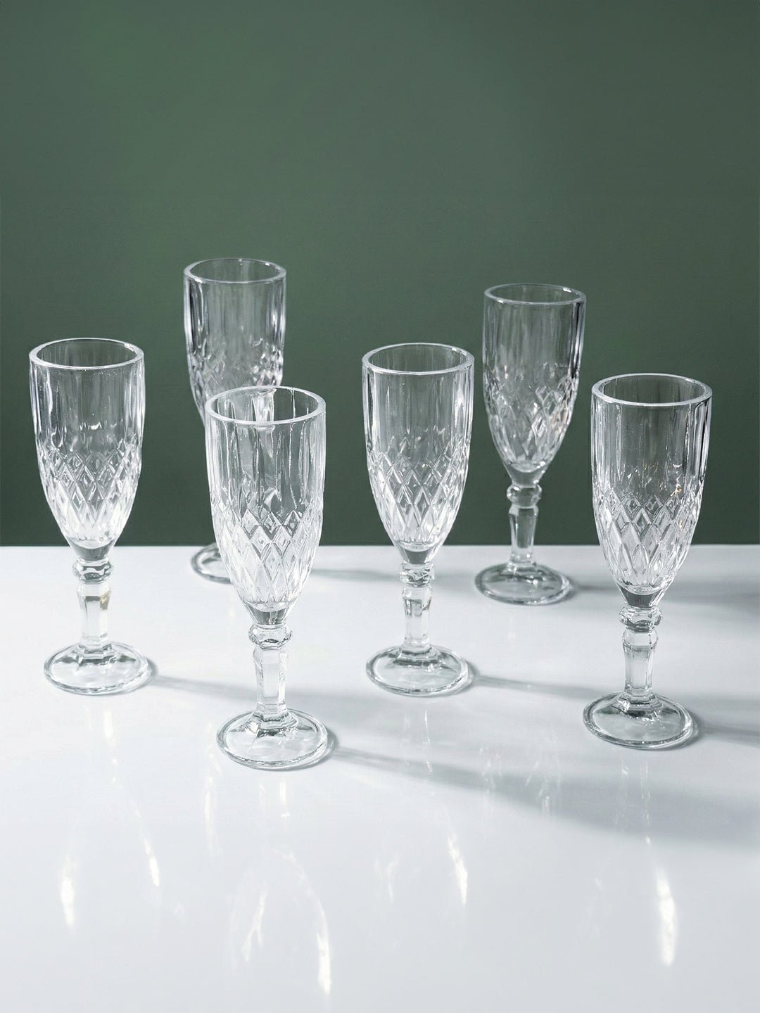 Diamond-Embossed Champagne Flutes - Set of 6 - The Golden Theory Main image