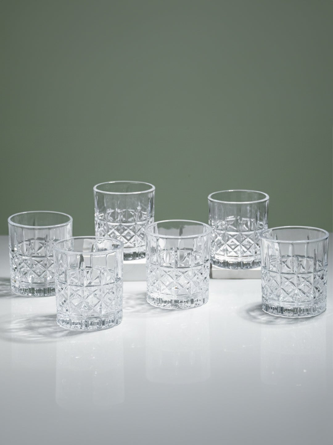 Diamond Grid Cut Design Whiskey Glasses - Set of 6 - The Golden Theory Main image