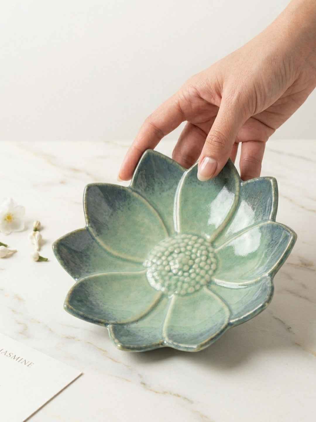 Dual Tone Blue Color Flower-Shaped Platter