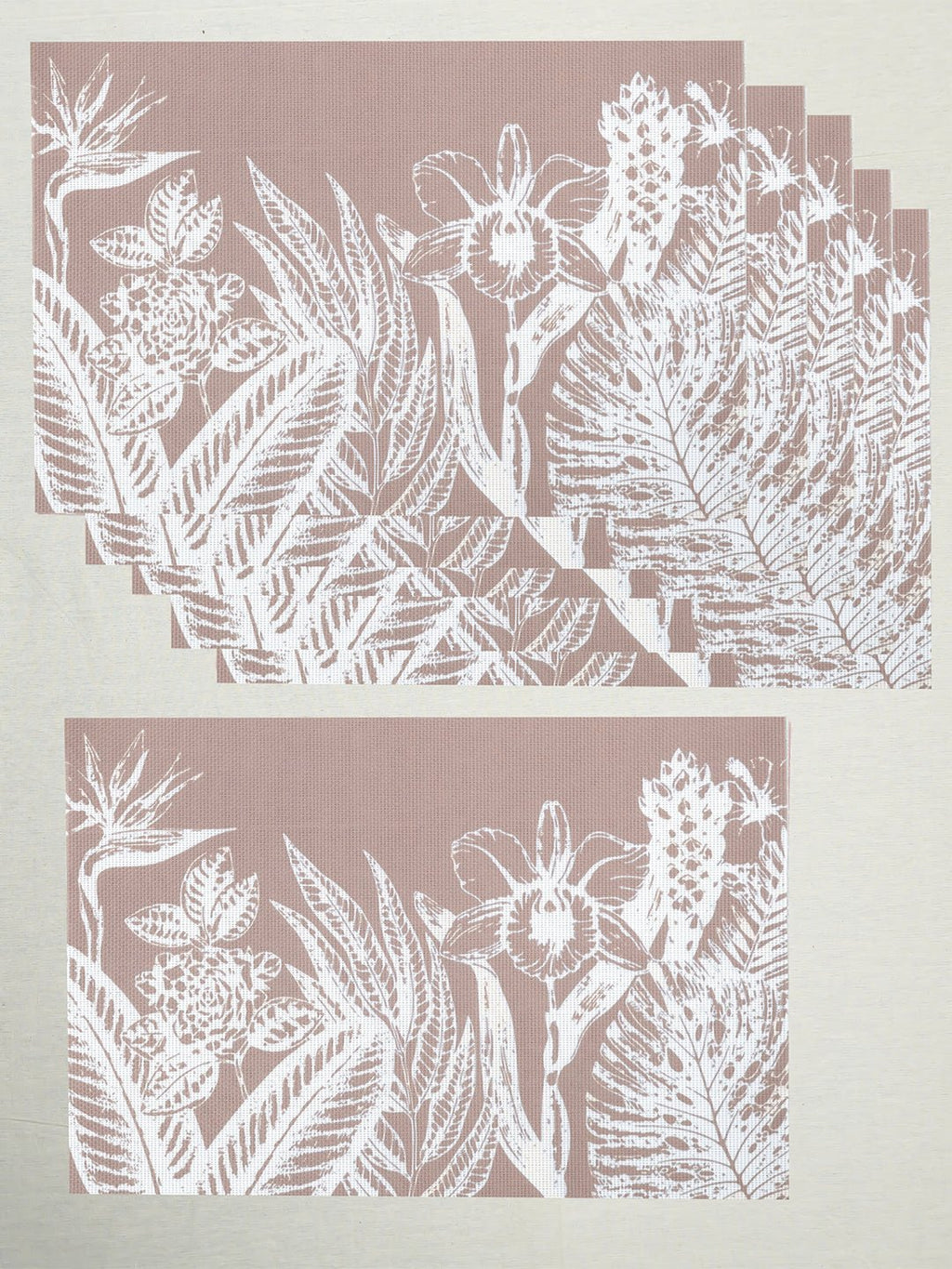 Dusty Pink Floral Table Mat with White Botanical Print - The Golden Theory